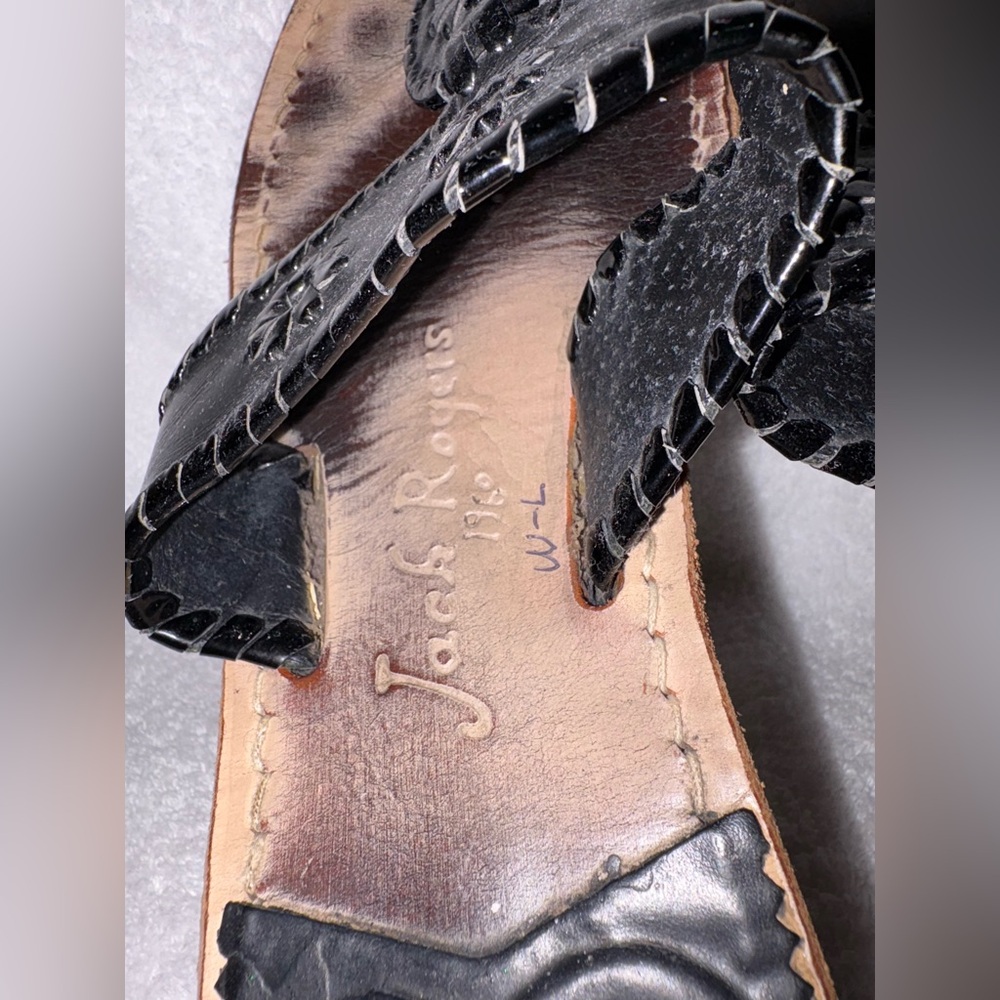 Jack Rogers Black Leather Slide on Sandals - Picture 2 of 4